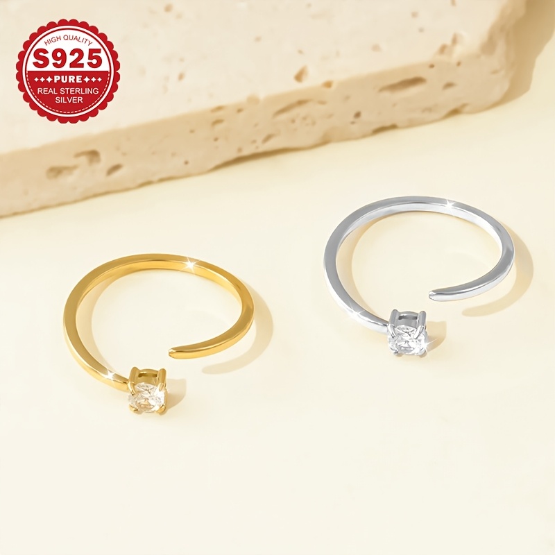 Women's S925 Sterling Silver Adjustable Open Toe Ring with Zirconia